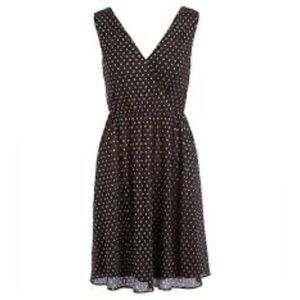 Nine West Double V-Neck Surplice Polka Dot Dress Fit Flare Black / Gold Size 16